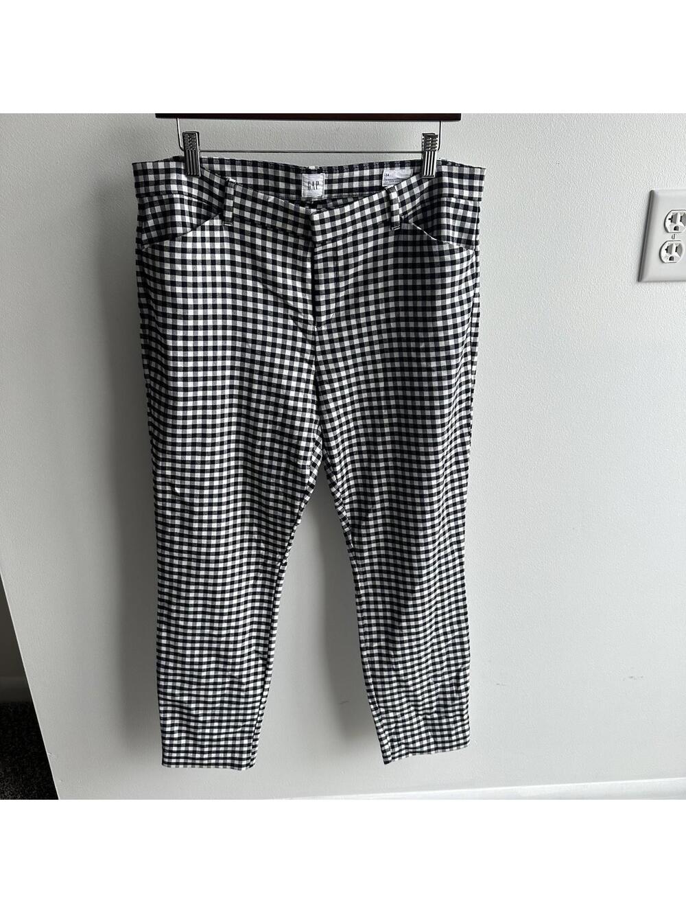 Gap Womens 14 Pants Black White Gingham Plaid Signature Skinny Ankle High Rise